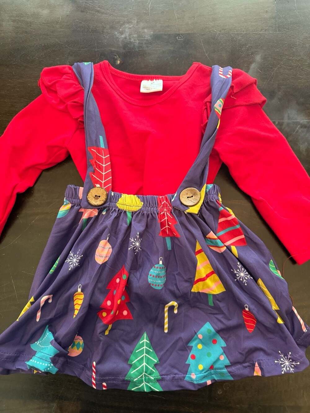 Pete + Lucy Trim the Tree Suspender Skirt Set Christmas Outfit 12/18M